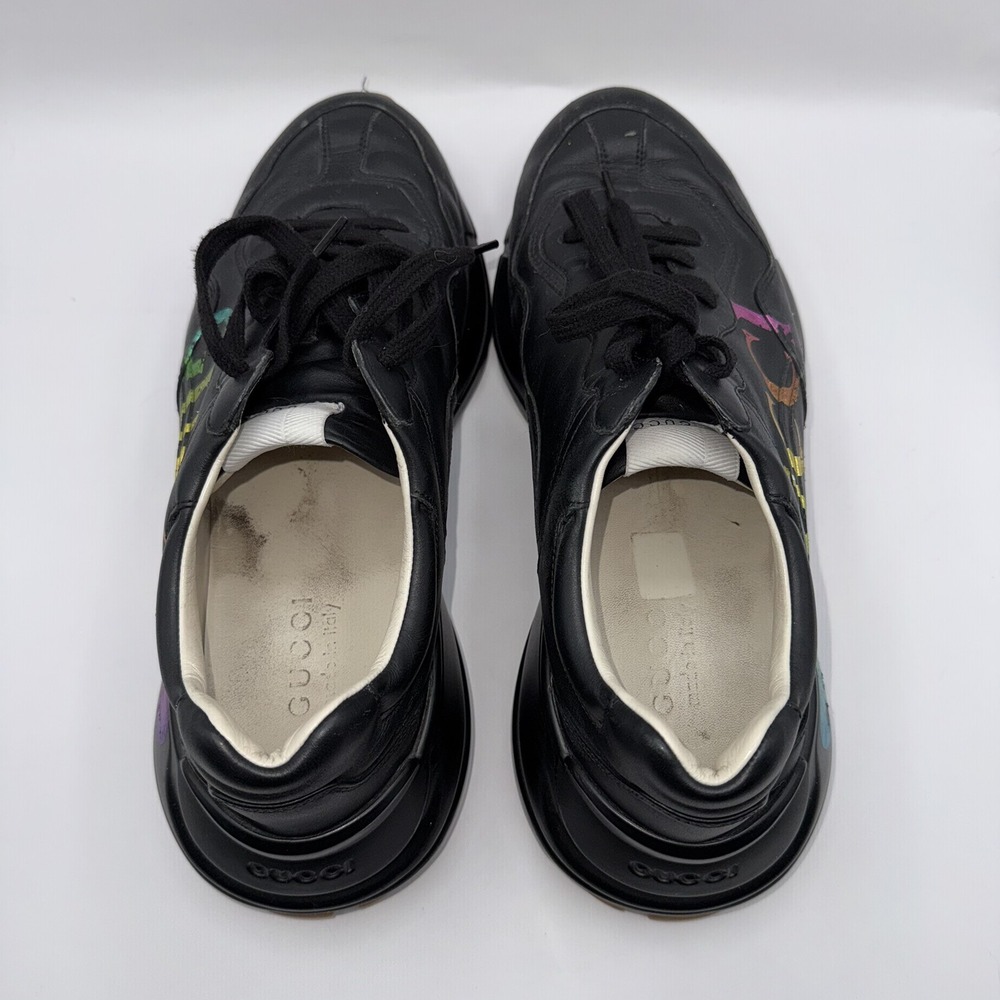 Gucci Men's 11 Black Rhyton Iridescent Rainbow Logo Apollo Nero Sneaker Shoes - Picture 12 of 13